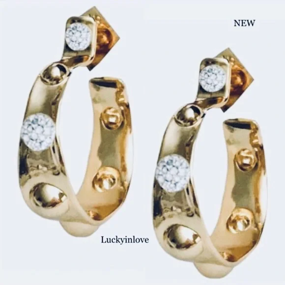 ALEXIS BITTAR • Large Gold Molten Metal Dot Pavé Crystal Studded Hoop Earrings - Picture 1 of 12